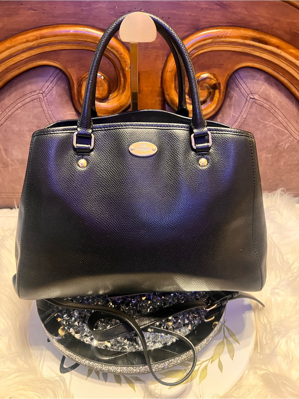 Coach Black Leather Satchel with Gold Hardware crossbody bag